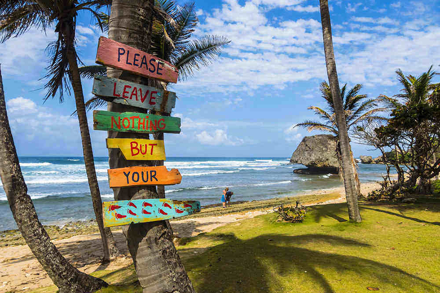 Atlantic side of Barbados in Bathsheba Park encourages you to clean up after yourself.