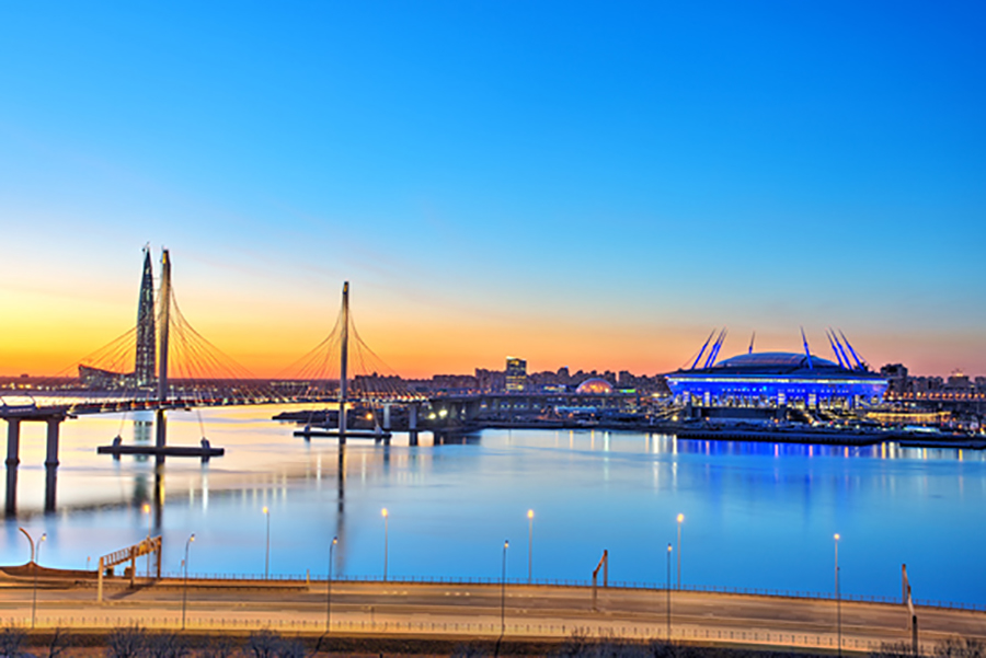 The beautiful stadium in St Petersburg at sunrise