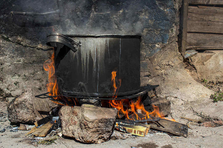 A lot of Caribbean food is cooked on the fire in pots such as this one.